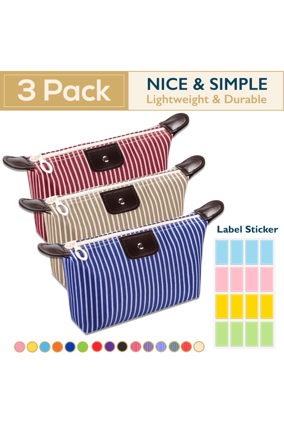 Makeup Bag - 3 Pack Travel Toiletry Bag, Waterproof Cosmetic Pouch,Travel Pouch, Small Cosmetic Bag Makeup Pouch, Travel Makeup Bag for Women, Men and Kids, Multi-Purpose Nylon Zipper Pouch