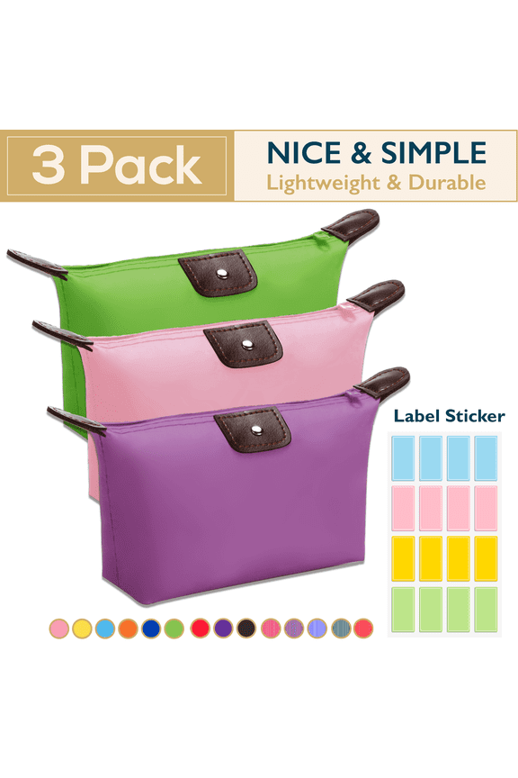 Makeup Bag - 3 Pack Travel Toiletry Bag, Waterproof Cosmetic Pouch,Travel Pouch, Small Cosmetic Bag Makeup Pouch, Travel Makeup Bag for Women, Men and Kids, Multi-Purpose Nylon Zipper Pouch