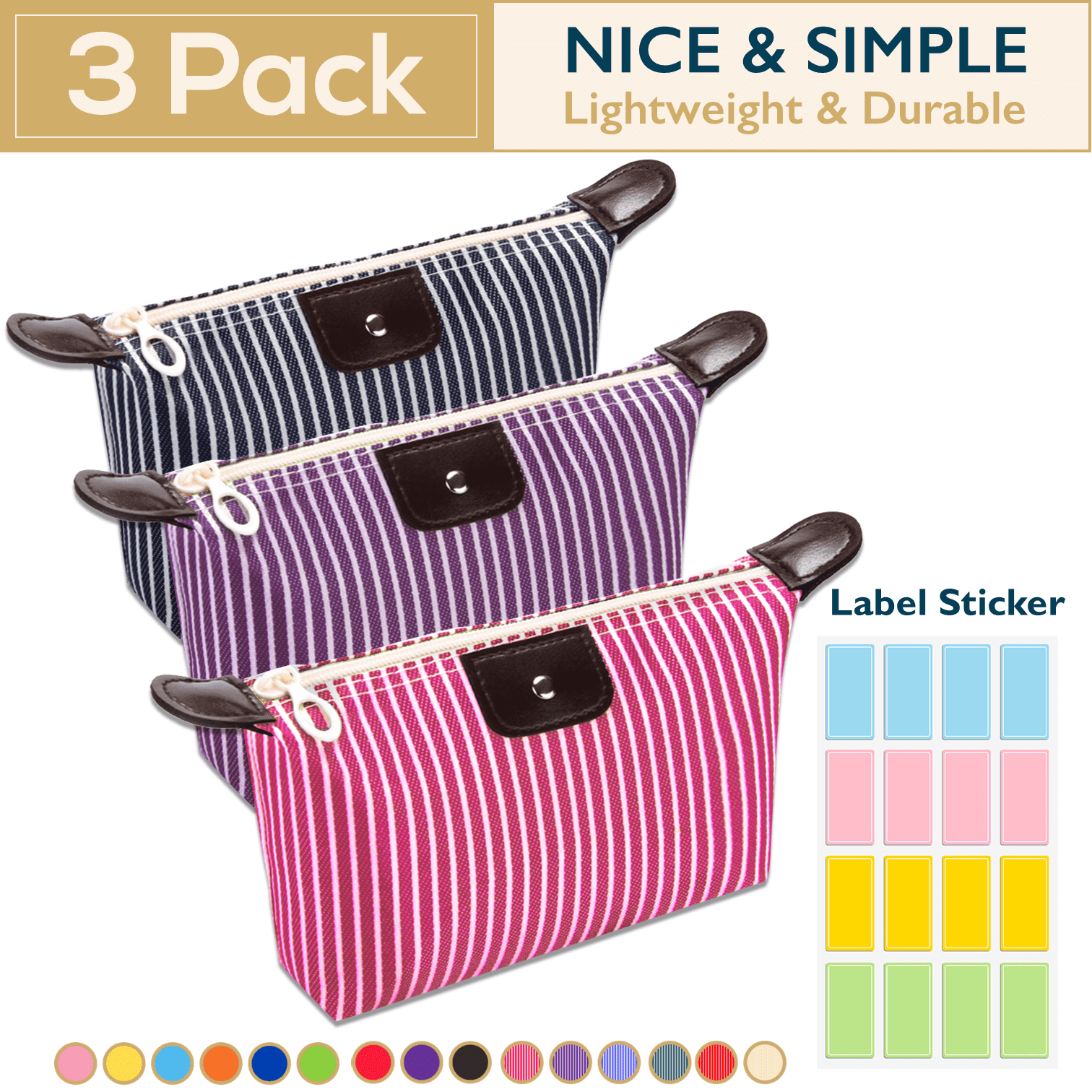 ComfiTime 3 Pack Travel Makeup Bag - Waterproof Cosmetic Pouch, Multi ...