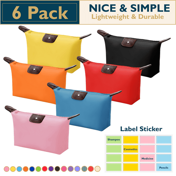 ComfiTime Makeup Bag - 6 Pack Small Travel Cosmetic Bag for Women and Men, Mini Makeup Pouch, Waterproof Travel Cosmetic Pouch, Multi-Purpose Nylon Zipper Toiletry Bag