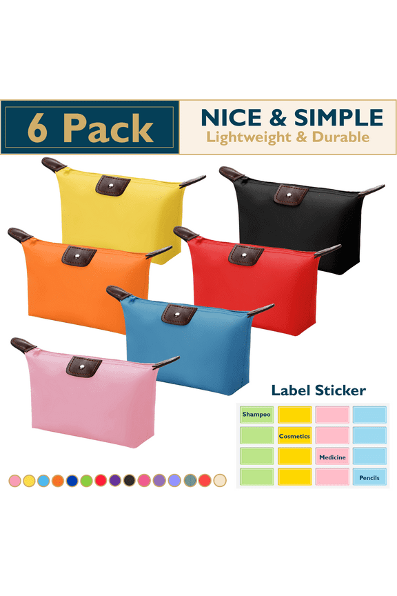 Makeup Bag - 6 Pack Small Travel Cosmetic Bag for Women and Men, Mini Makeup Pouch, Waterproof Travel Cosmetic Pouch, Multi-Purpose Nylon Zipper Toiletry Bag