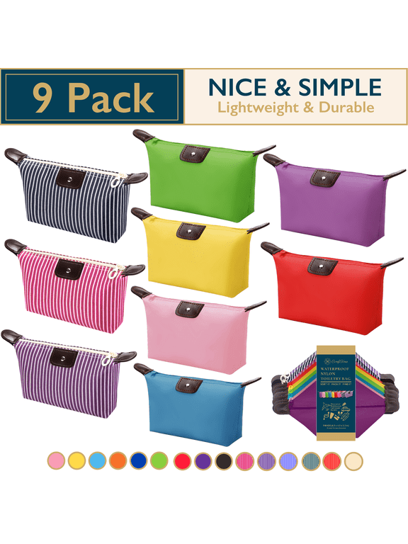 Makeup Bag - 9 Pack Small Travel Cosmetic Bag for Women and Men, Mini Makeup Pouch, Waterproof Travel Cosmetic Pouch, Multi-Purpose Nylon Zipper Toiletry Bag