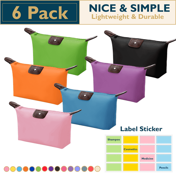 ComfiTime Makeup Bag - 6 Pack Small Travel Cosmetic Bag for Women and Men, Mini Makeup Pouch, Waterproof Travel Cosmetic Pouch, Multi-Purpose Nylon Zipper Toiletry Bag