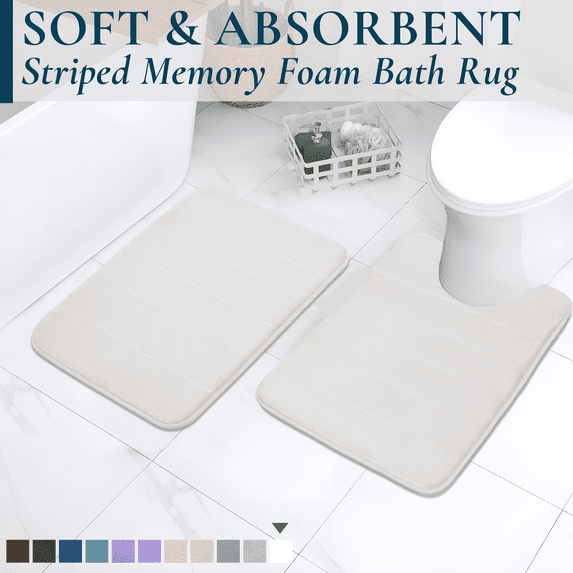 ComfiTime 2-Piece Memory Foam Bathroom Rug Set, Non-Slip Bath Mats for Bathroom Floor, Soft & Ultra Absorbent Shower Rug, Quick Dry Machine-Washable Bathmats, 17 x 24 & 20 x 24, Cream White