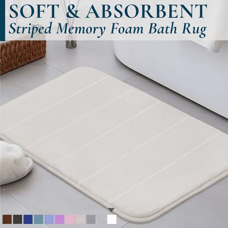 ComfiTime Memory Foam Bathroom Rug, Non-Slip Bath Mats for Bathroom Floor, Soft & Ultra Absorbent Shower Mat, Quick Dry Machine-Washable Bathmat for Shower & Tubs, 17 x 24, Cream White