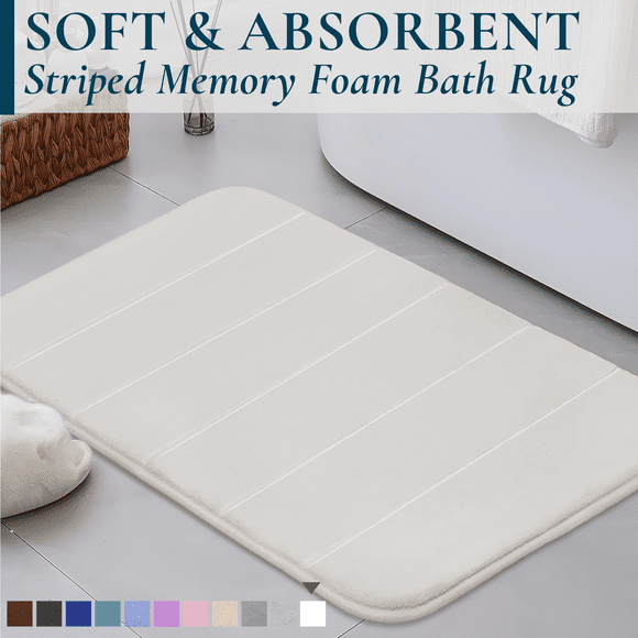 ComfiTime Memory Foam Bathroom Rug, Non-Slip Bath Mats for Bathroom Floor, Soft & Ultra Absorbent Shower Mat, Quick Dry Machine-Washable Bathmat for Shower & Tubs, 17 x 24, Cream White