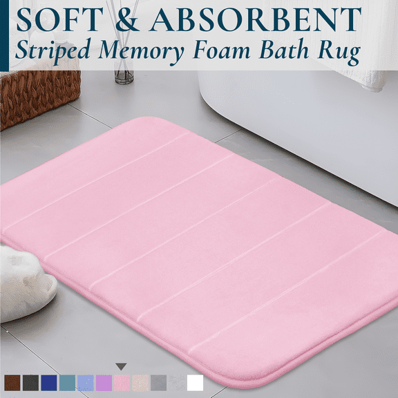 ComfiTime Memory Foam Bathroom Rug, Non-Slip Bath Mats for Bathroom Floor, Soft & Ultra Absorbent Shower Mat, Quick Dry Machine-Washable Bathmat for Shower & Tubs, 17 x 24, Light Pink
