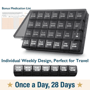 ComfiTime Pill Organizer – 28-Day Large Monthly Pill Case, Once-a-Day (Daily), Includes 4 Weekly Travel Pill Boxes/Containers, Pill Dispenser/Reminder for Medication, Supplements and Vitamins, Black