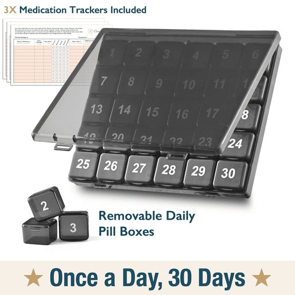 ComfiTime Monthly Pill Organizer Once a Day - 30 Day Pill Organizer Box - Squeeze to Open - Large Compartments Portable Case for Travel, Month Pill Cases Medicine Organizer for Vitamin