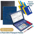 thumbnail image 1 of ComfiTime Passport Holder, 2Pack Slim Passport Travel Wallet, 4 Bonus Luggage Tags, Waterproof Passport Cover/Case Protector for Women/Men W/ Vaccine Card Holder&Credit Card Slots, Navy Blue/Black, 1 of 10