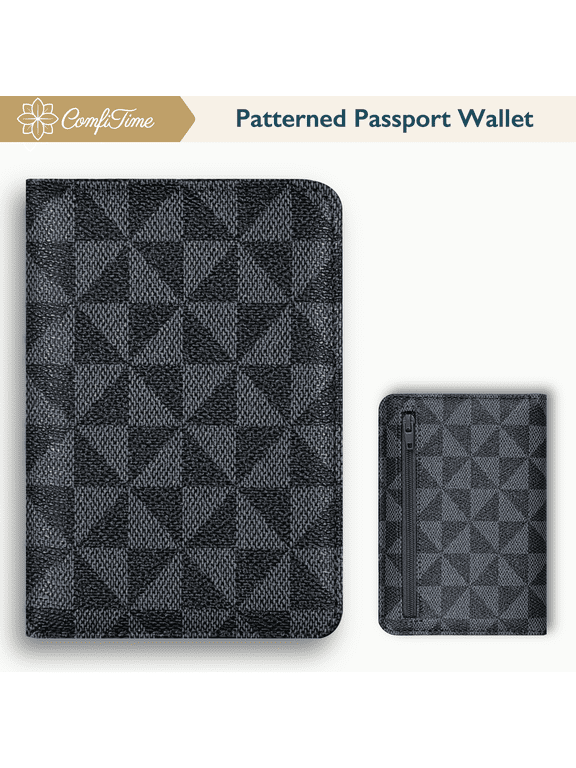 Passport Holder, RFID Blocking Passport Wallet for International Travel, PU Leather Passport Cover for Men and Women with Zipper Cash Pocket, Geometric Prism, Black/Charcoal
