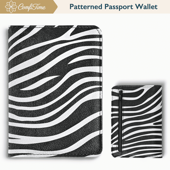 ComfiTime Passport Holder, RFID Blocking Passport Wallet for International Travel, PU Leather Passport Cover for Men and Women with Zipper Cash Pocket, Zebra Print