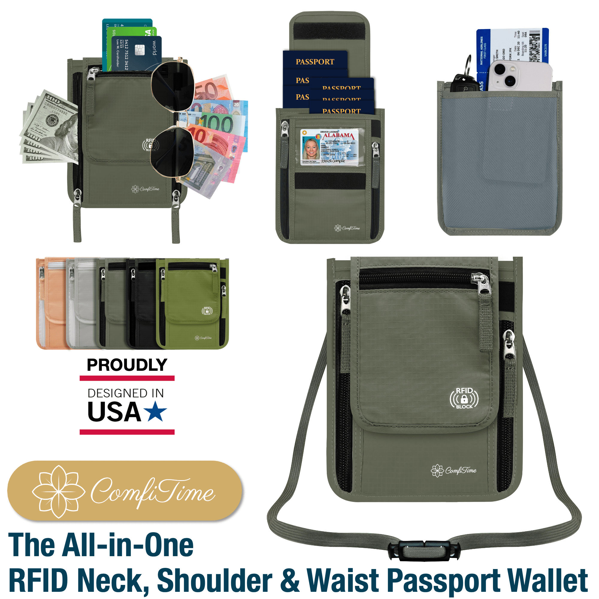 ComfiTime Passport Holder Neck Wallet RFID Passport Wallet for Men