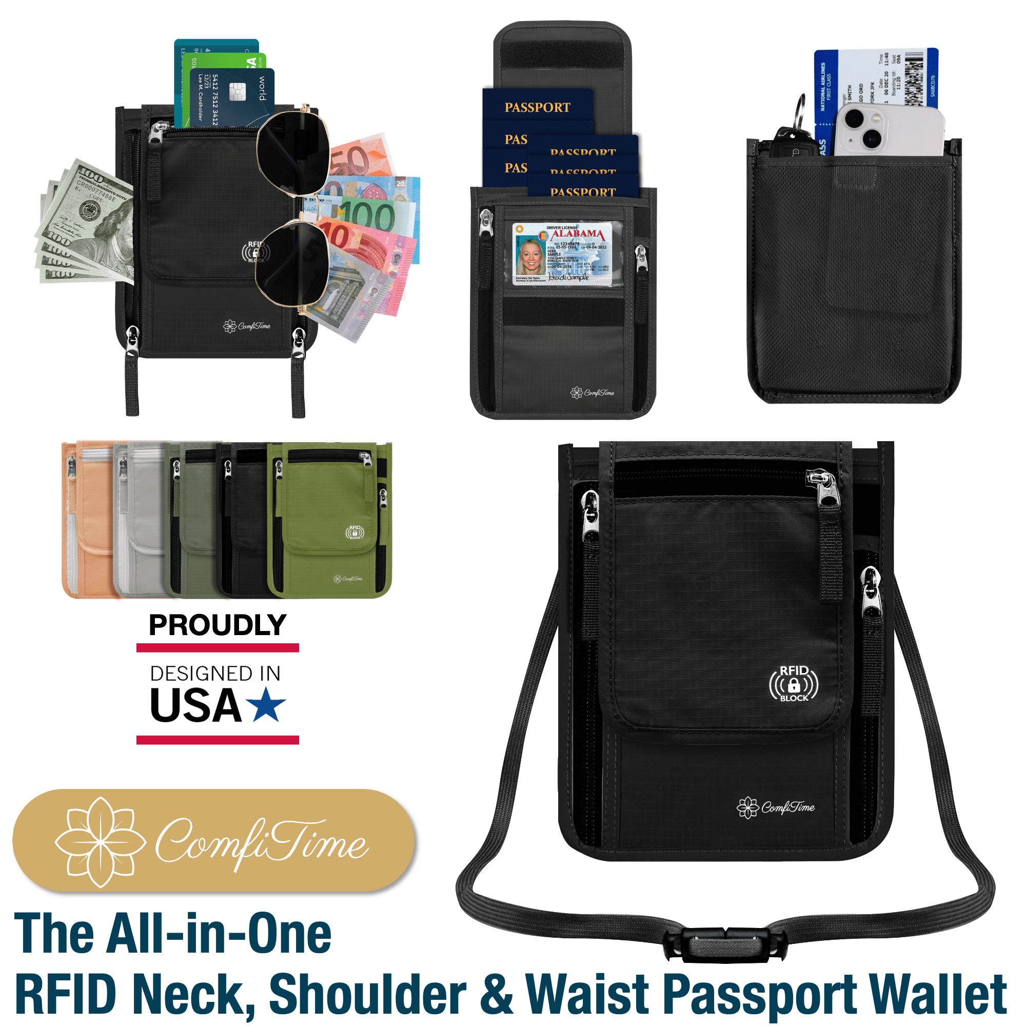 ComfiTime Passport Holder Neck Wallet RFID Passport Wallet for Men