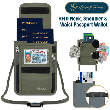 ComfiTime Passport Holder Neck Wallet - RFID Travel Wallet for Men, Women & Family, Anti Pickpocket Neck Crossbody Waist Pouch for Cruise, Gym, Hiking & Everyday Use, Lightweight Hidden Money Belt