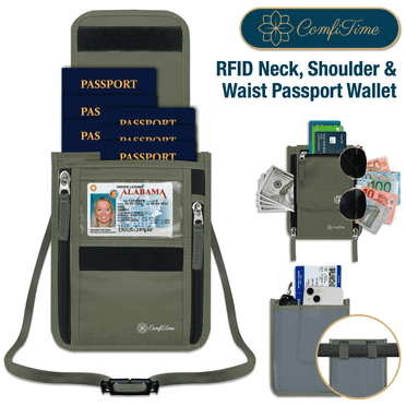 ComfiTime Passport Holder Neck Wallet - RFID Travel Wallet for Men, Women & Family, Anti Pickpocket Neck Crossbody Waist Pouch for Cruise, Gym, Hiking & Everyday Use, Lightweight Hidden Money Belt