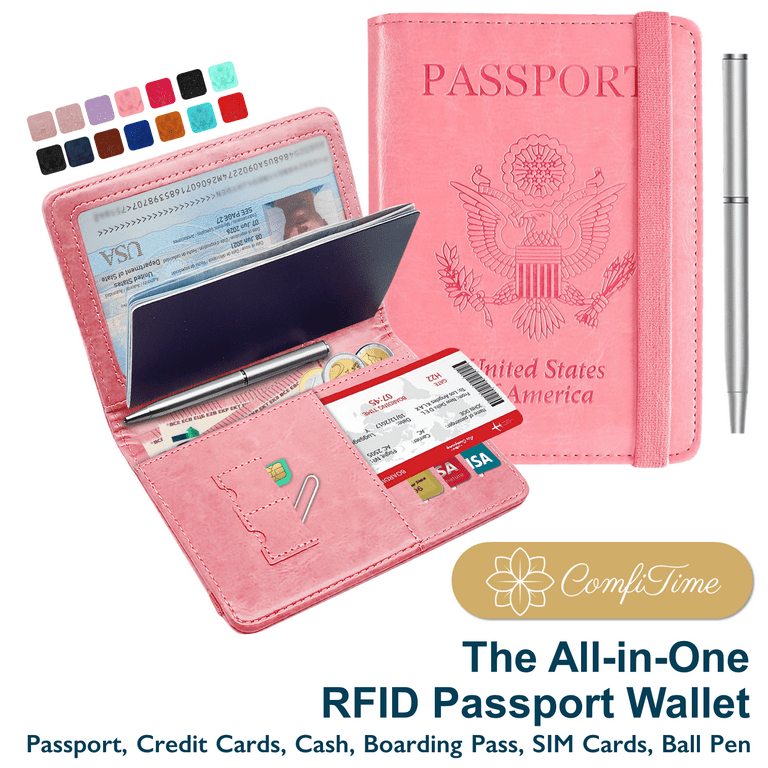 ComfiTime RFID Blocking Passport Vaccine Card Holder, PU Leather - Main Image