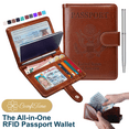 thumbnail image 1 of ComfiTime Passport Holder – RFID Blocking Passport Wallet for Cash, Travel Wallet Passport Cover with Vaccine Card Holder for Men/Women, Waterproof PU Leather Passport Case, Brown, 1 of 11