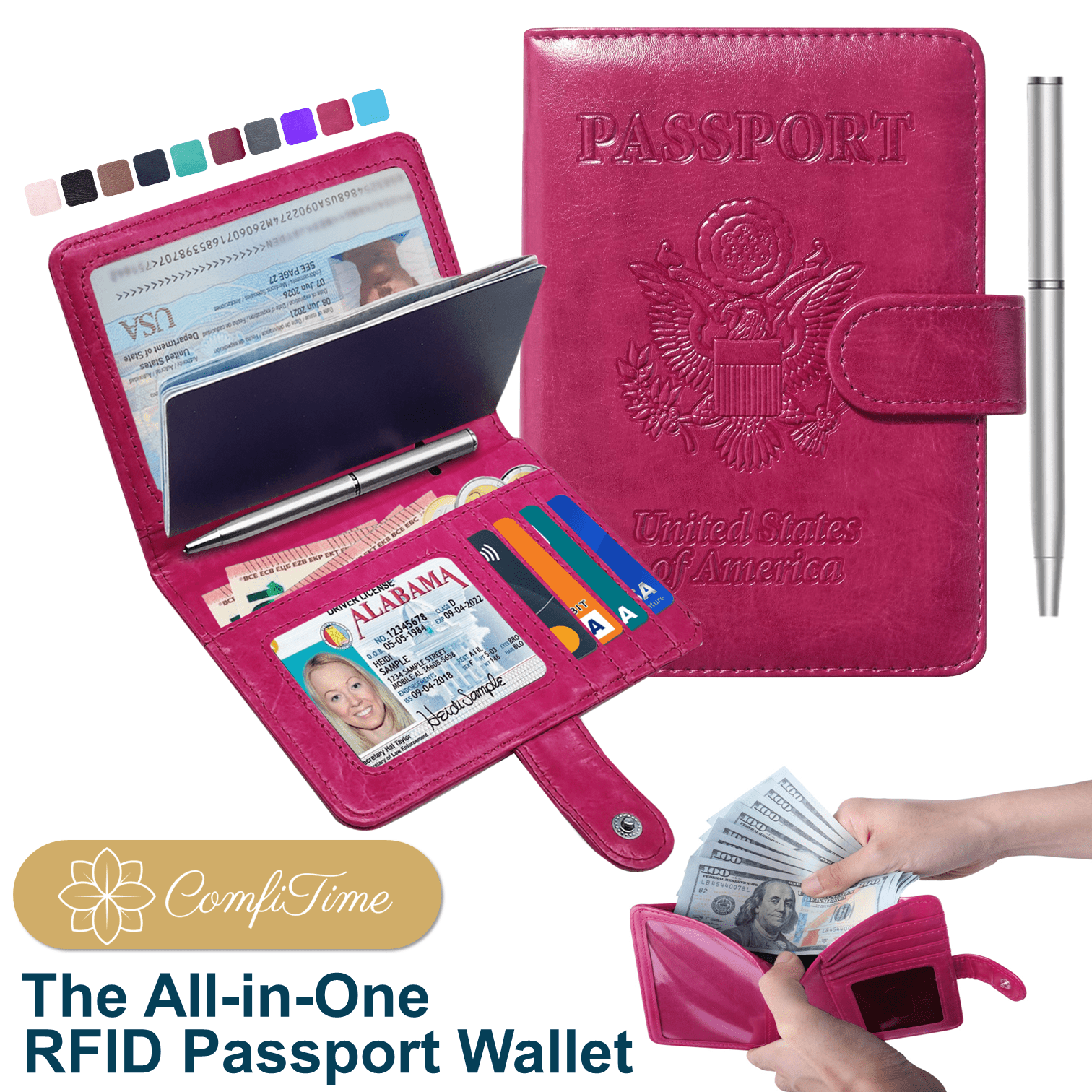 ComfiTime RFID Blocking Passport Wallet with Vaccine Card