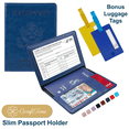 thumbnail image 1 of ComfiTime Passport Holder – Slim Passport Wallet with Vaccine Card Holder and Credit Card Slots, 2 Bonus Travel Luggage Tags, Waterproof PU Leather Passport Cover/ Case, Navy Blue, 1 of 10