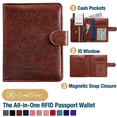 thumbnail image 1 of ComfiTime Passport Holder – RFID Blocking Passport Travel Wallet, Waterproof PU Leather Passport Cover Case for Men/Women, Anti-Theft ID, Card & Boarding Pass Holder & Travel Organizer, Brown, 1 of 11