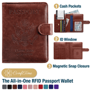 ComfiTime Passport Holder – RFID Blocking Passport Travel Wallet, Waterproof PU Leather Passport Cover Case for Men/Women, Anti-Theft ID, Card & Boarding Pass Holder & Travel Organizer, Brown
