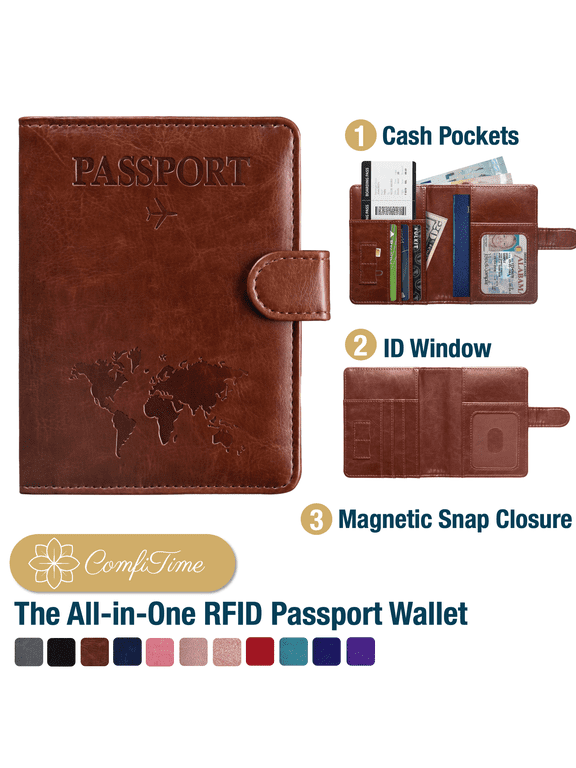 Passport Holder – RFID Blocking Passport Travel Wallet, Waterproof PU Leather Passport Cover Case for Men/Women, Anti-Theft ID, Card & Boarding Pass Holder & Travel Organizer, Brown