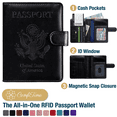 thumbnail image 1 of ComfiTime Passport Holder – RFID Blocking Passport Travel Wallet, Waterproof PU Leather Passport Cover Case for Men/Women, Anti-Theft ID, Card & Boarding Pass Holder & Travel Organizer, Black, 1 of 11