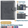 thumbnail image 1 of ComfiTime Passport Holder – RFID Blocking Passport Travel Wallet, Waterproof PU Leather Passport Cover Case for Men/Women, Anti-Theft ID, Card & Boarding Pass Holder & Travel Organizer, Dark Gray, 1 of 11