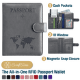 thumbnail image 1 of ComfiTime Passport Holder – RFID Blocking Passport Travel Wallet, Waterproof PU Leather Passport Cover Case for Men/Women, Anti-Theft ID, Card & Boarding Pass Holder & Travel Organizer, Dark Gray, 1 of 11