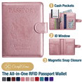 thumbnail image 1 of ComfiTime Passport Holder – RFID Blocking Passport Travel Wallet, Waterproof PU Leather Passport Cover Case for Men/Women, Anti-Theft ID, Card & Boarding Pass Holder & Travel Organizer, Rose Gold, 1 of 11