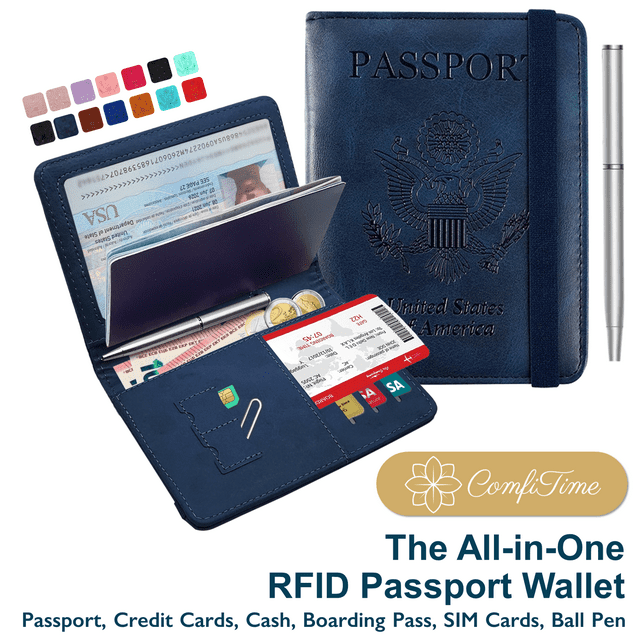 ComfiTime Passport and Vaccine Card Holder, Waterproof PU Leather