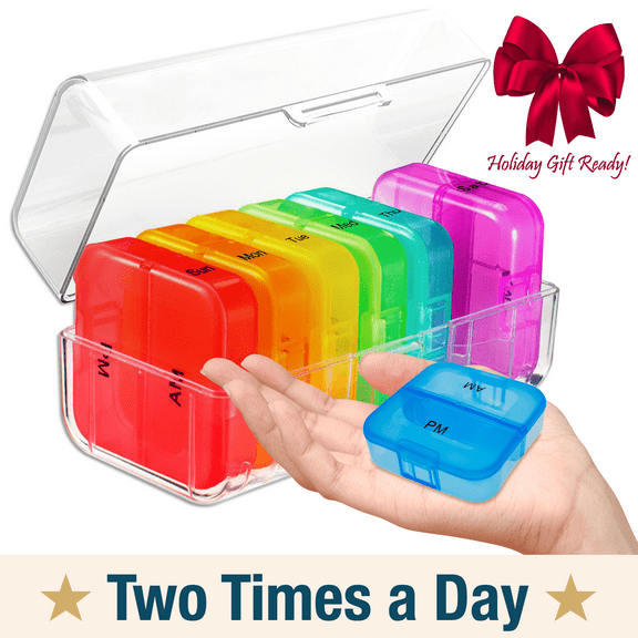 ComfiTime Pill Organizer – Weekly Medicine Organizer, 2 Times a Day, Travel Pill Box with AM/PM Daily Pill Containers, 7 Day Pill Case Holder for Medication &Vitamin Supplement, Pill Dispenser/Sorter