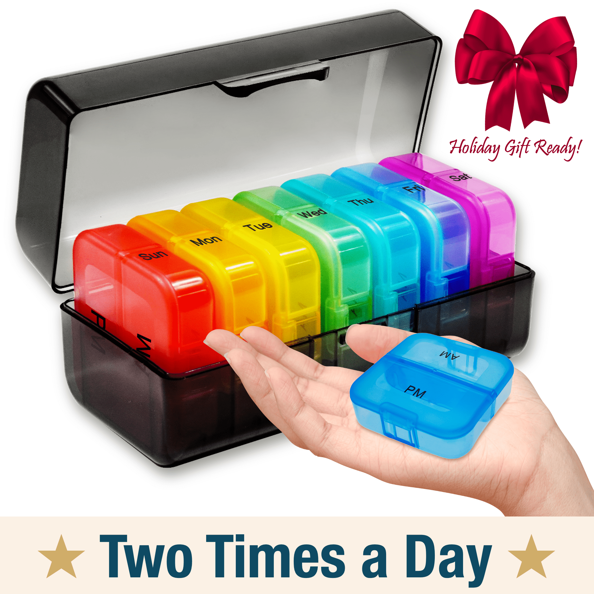ComfiTime Weekly Pill Organizer with AM/PM Daily Containers, Travel ...