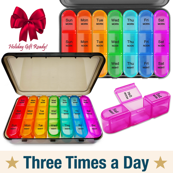 ComfiTime Pill Organizer – Weekly Medicine Organizer, 3 Times a Day, Travel Pill Box with AM/PM Daily Pill Containers, 7 Day Pill Case Holder for Medication &Vitamin Supplement, Pill Dispenser/Sorter