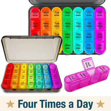 ComfiTime Pill Organizer – Weekly Medicine Organizer, 4 Times a Day, Travel Pill Box with AM/PM Daily Pill Containers, 7 Day Pill Case Holder for Medication &Vitamin Supplement, Pill Dispenser/Sorter
