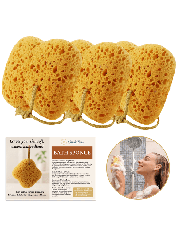 Exfoliating Bath Sponge 3Pack, Soft Foam Shower Body Sponge for Men / Women / Kids, Rich Lather Back Wash Sponge, Gentle Exfoliating Body Scrubber, Deep Cleansing, Quick-Drying