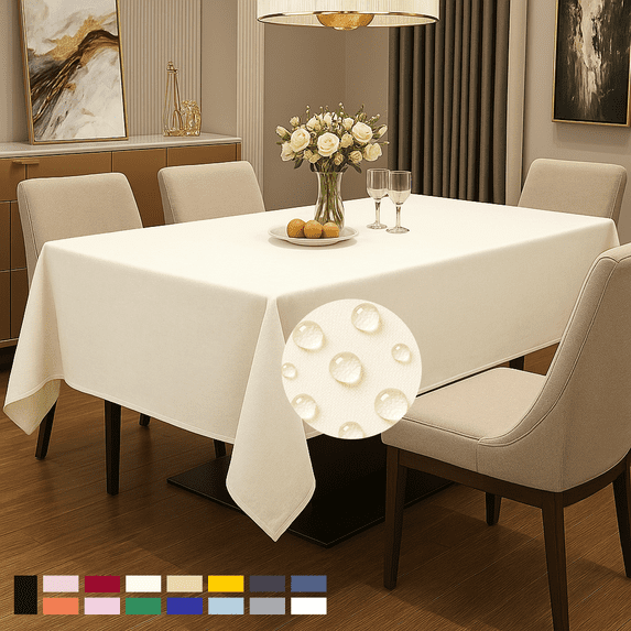 ComfiTime Tablecloth – 54 x 108 Durable Polyester Fabric Table Cover Cloth for 7-8 ft Rectangle Table, Spill/Stain-Resistant, Reusable/Washable, Indoor/Outdoor Dining/Party/Wedding/Banquet, Cream
