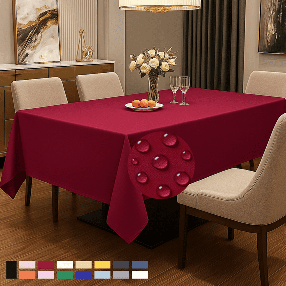 ComfiTime Tablecloth – 54 x 120 Durable Polyester Fabric Table Cover Cloth for 8-9 ft Rectangle Table, Spill/Stain-Resistant, Reusable/Washable, Indoor/Outdoor Dining/Party/Wedding/Banquet, Red