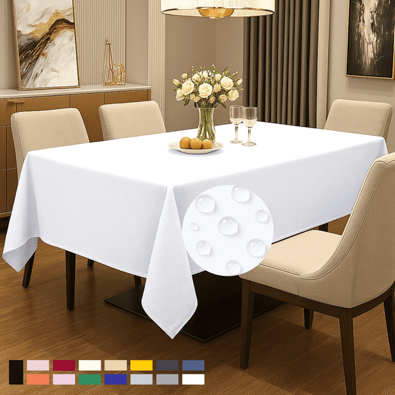 ComfiTime Tablecloth – 54 x 120 Durable Polyester Fabric Table Cover Cloth for 8-9 ft Rectangle Table, Spill/Stain-Resistant, Reusable/Washable, Indoor/Outdoor Dining/Party/Wedding/Banquet, White