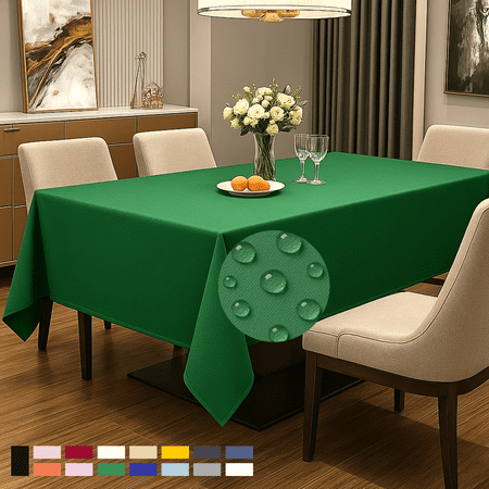 ComfiTime Tablecloth – 54 x 78 Durable Polyester Fabric Table Cover Cloth for 4-5 ft Rectangle Table, Spill/Stain-Resistant, Reusable/Washable, Indoor/Outdoor Dining/Party/Wedding/Banquet, Green