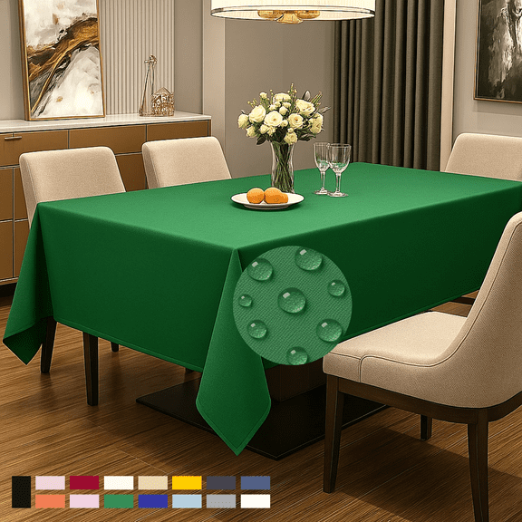 ComfiTime Tablecloth – 54 x 78 Durable Polyester Fabric Table Cover Cloth for 4-5 ft Rectangle Table, Spill/Stain-Resistant, Reusable/Washable, Indoor/Outdoor Dining/Party/Wedding/Banquet, Green