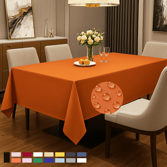 ComfiTime Tablecloth – 54 x 78 Durable Polyester Fabric Table Cover Cloth for 4-5 ft Rectangle Table, Spill/Stain-Resistant, Reusable/Washable, Indoor/Outdoor Dining/Party/Wedding/Banquet, Orange