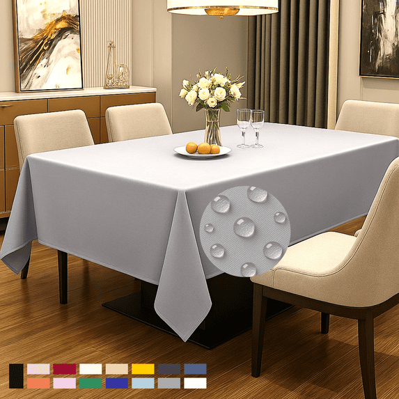 ComfiTime Tablecloth – 60 x 102 Durable Polyester Fabric Table Cover Cloth for 6-7 ft Rectangle Table, Spill/Stain-Resistant, Reusable/Washable, Indoor/Outdoor Dining/Party/Wedding/Banquet, Gray