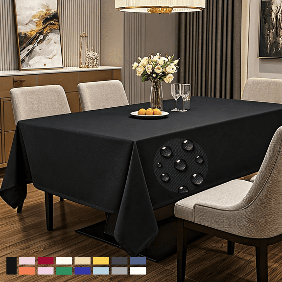 ComfiTime Tablecloth – 60 x 102 Durable Polyester Fabric Table Cover Cloth for 6-7 ft Rectangle Table, Spill/Stain-Resistant, Reusable/Washable, Indoor/Outdoor Dining/Party/Wedding/Banquet, Black