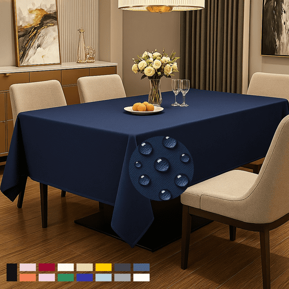 ComfiTime Tablecloth – 60 x 120 Durable Polyester Fabric Table Cover Cloth for 8-9 ft Rectangle Table, Spill/Stain-Resistant, Reusable/Washable, Indoor/Outdoor Dining/Party/Wedding/Banquet, Navy