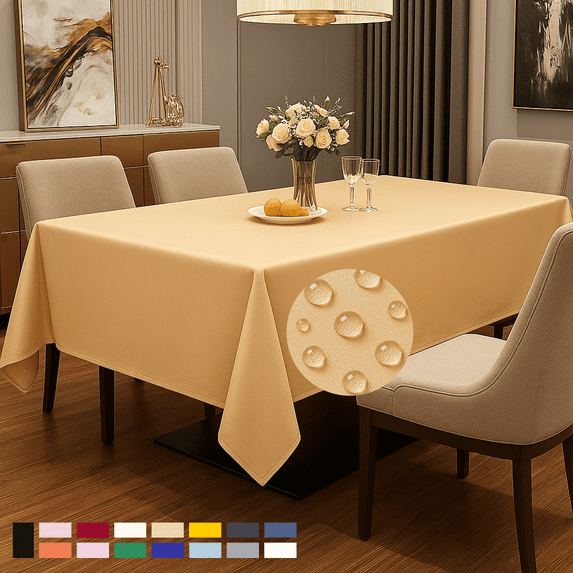 ComfiTime Tablecloth – 60 x 84 Durable Polyester Fabric Table Cover Cloth for 5-6 ft Rectangle Table, Spill/Stain-Resistant, Reusable/Washable, Indoor/Outdoor Dining/Party/Wedding/Banquet, Gold