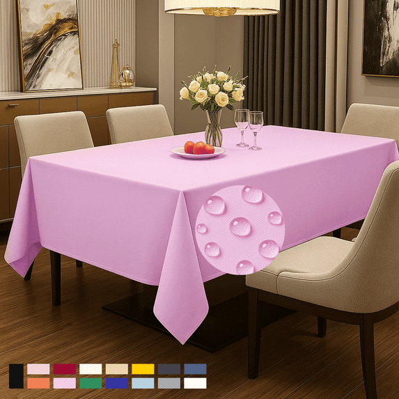 ComfiTime Tablecloth – 70 x 108 Durable Polyester Fabric Table Cover Cloth for 7-8 ft Rectangle Table, Spill/Stain-Resistant, Reusable/Washable, Indoor/Outdoor Dining/Party/Wedding/Banquet, Pink