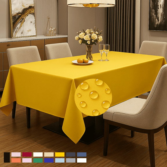 ComfiTime Tablecloth – 70 x 120 Durable Polyester Fabric Table Cover Cloth for 8-9 ft Rectangle Table, Spill/Stain-Resistant, Reusable/Washable, Indoor/Outdoor Dining/Party/Wedding/Banquet, Yellow