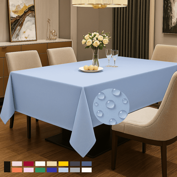 ComfiTime Tablecloth – 90 x 156 Durable Polyester Fabric Table Cover Cloth for 11-12 ft Rectangle Table, Spill/Stain-Resistant, Reusable/Washable, Indoor/Outdoor Dining/Party/Wedding/Banquet, Blue